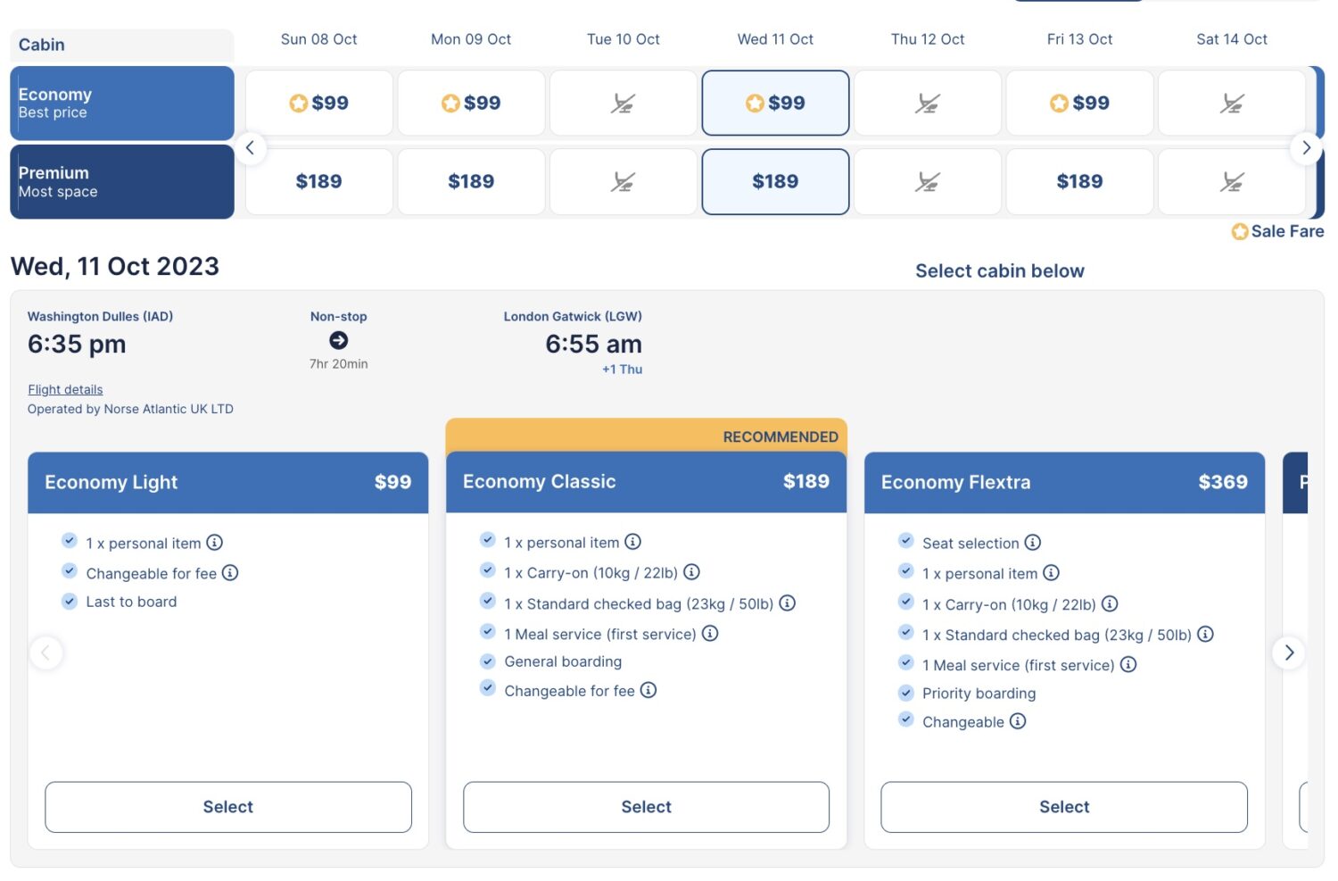 Norse Atlantic fares