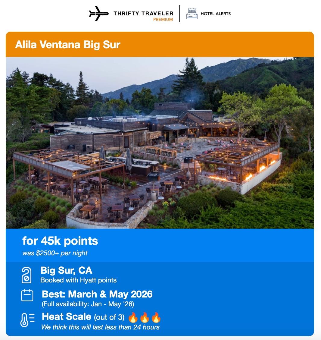 thrifty traveler premium alert for alila ventana big sur