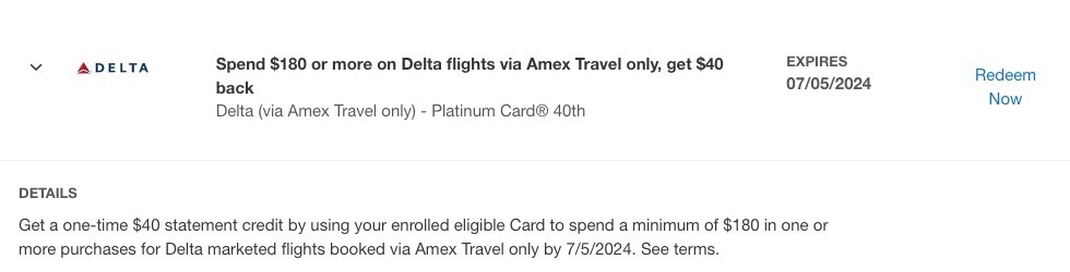 Great New Offer for Amex Platinum Cardholders: Save $40 on Delta Flights! 2 delta amex offer