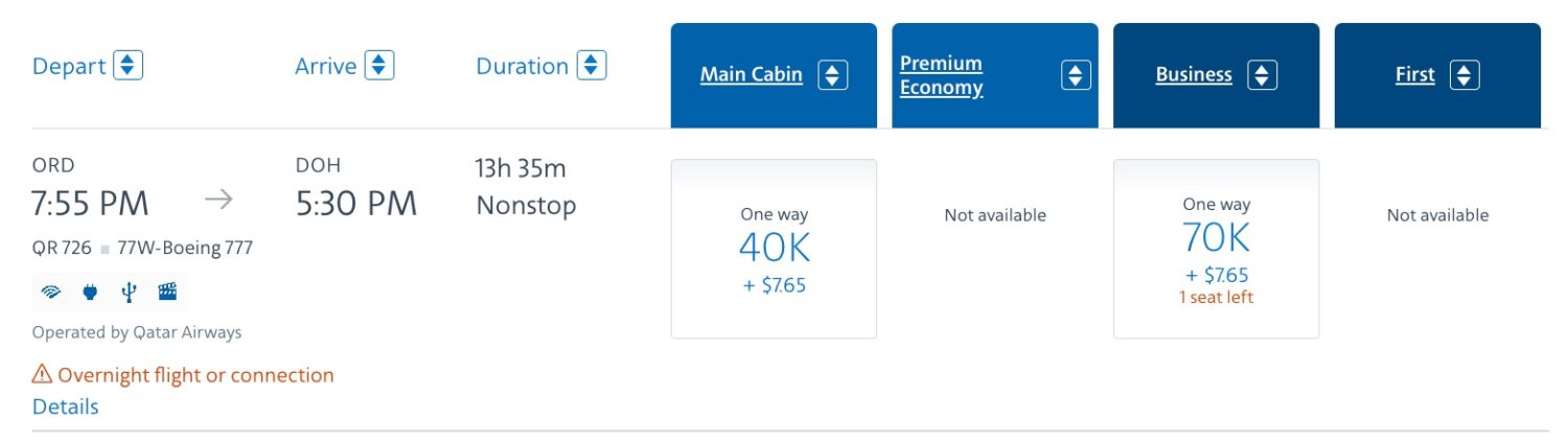 chicago to doha qsuites