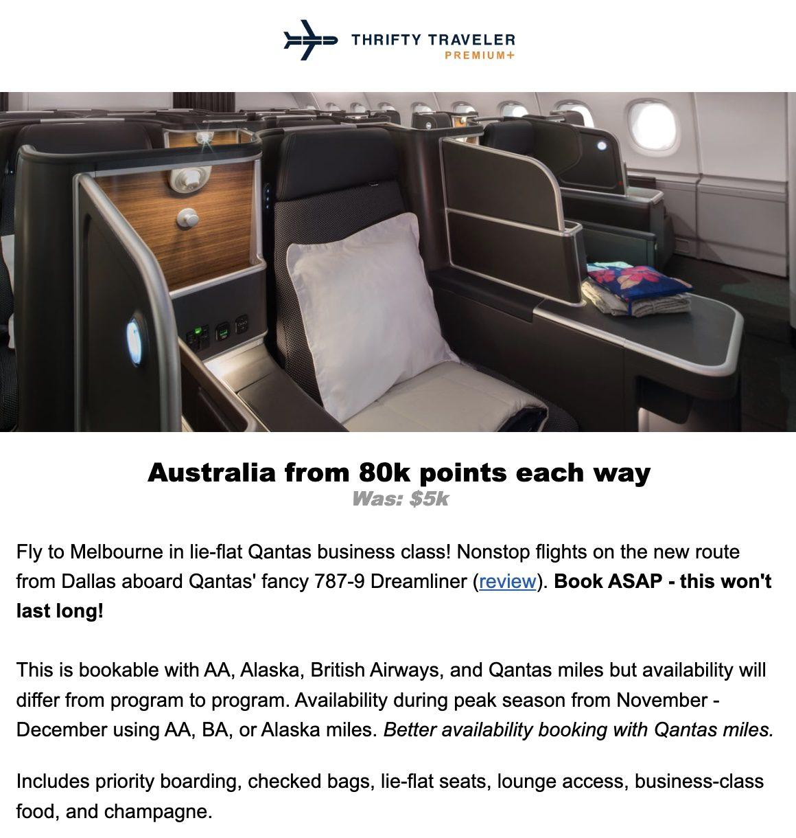 DFW to MEL business class flight deal