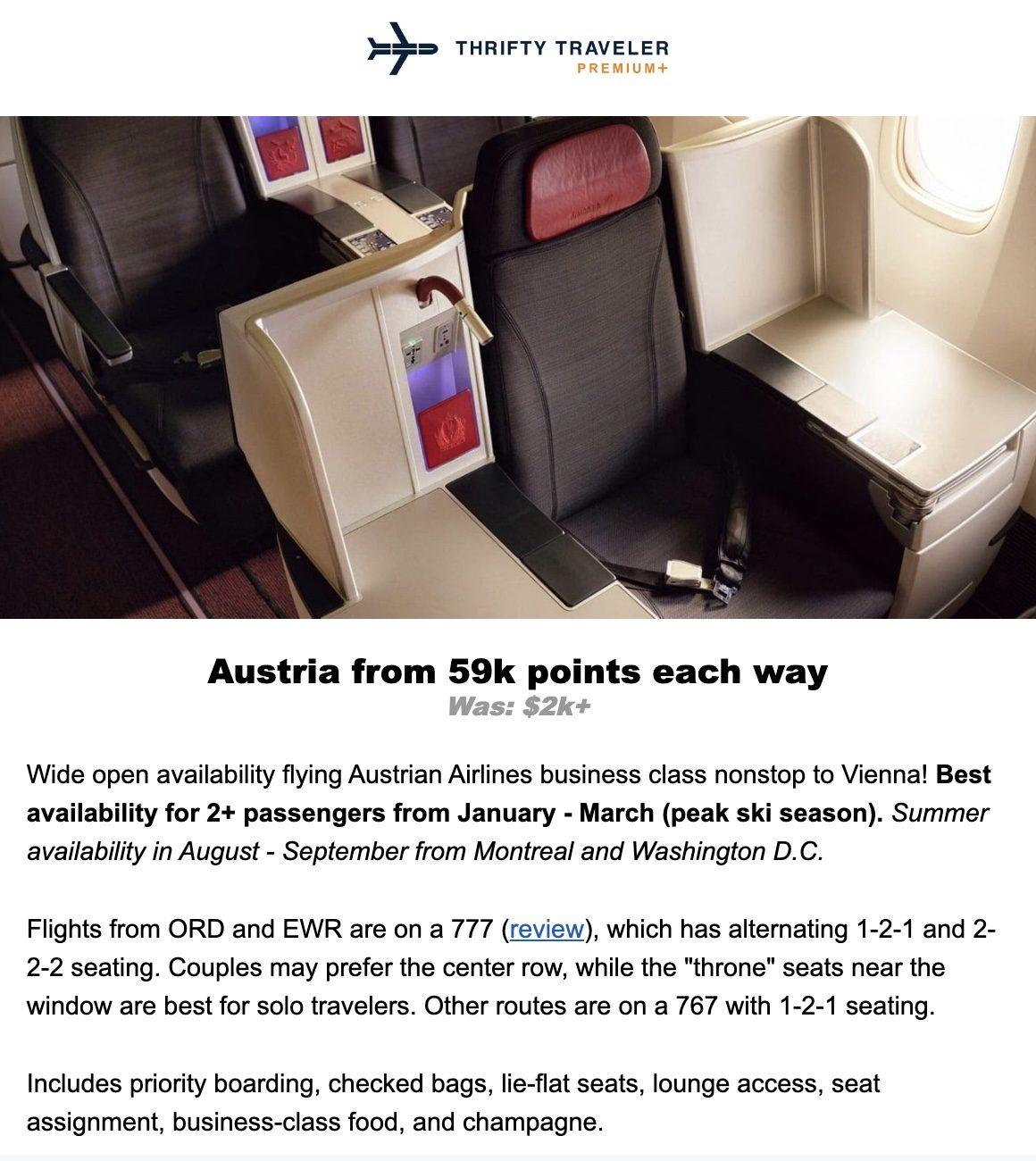 Newark business class to Austria