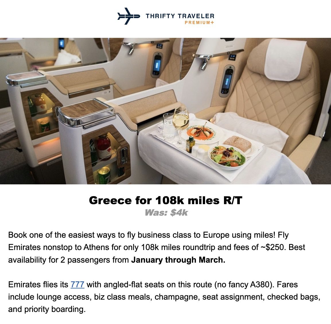 Emirates business class to Greece