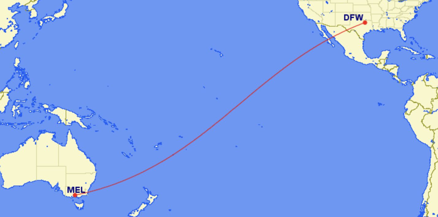 DFW to MEL map
