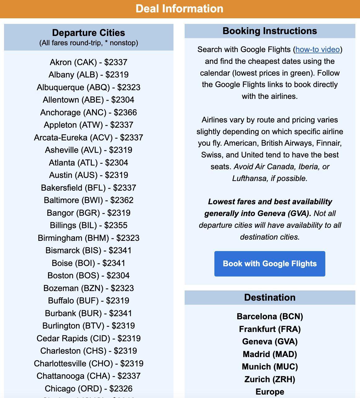 Star Alliance biz class flight deal