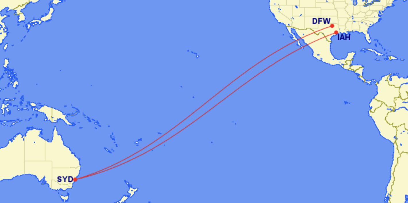 DFW and IAH to SYD long flights