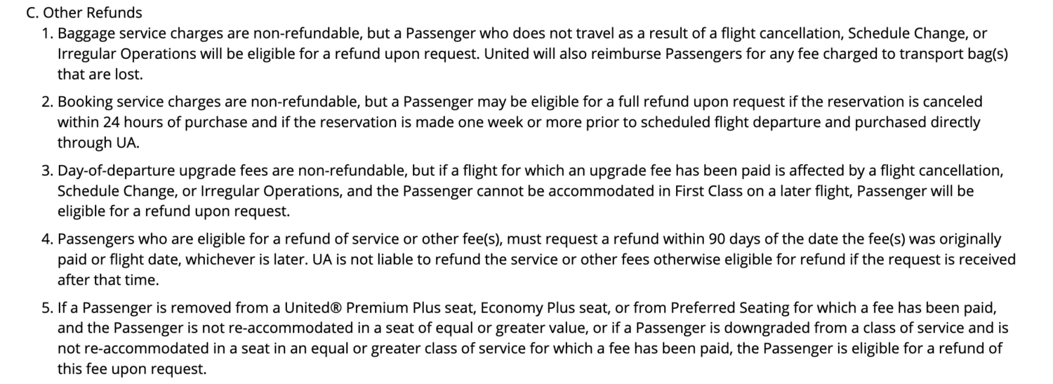 United contract of carriage refund policy