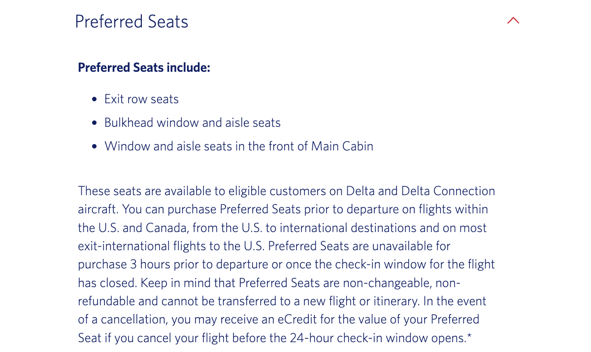 Delta seat fees refund policy