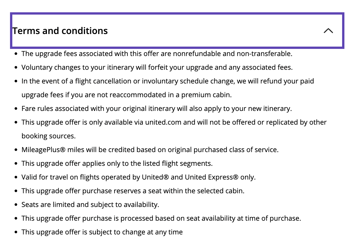 United upgrade refunds policy