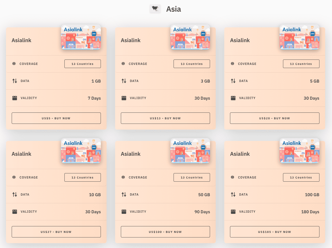 Airalo eSIM Asa packages