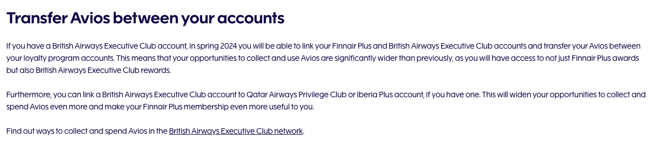 Finnair Avios transfers