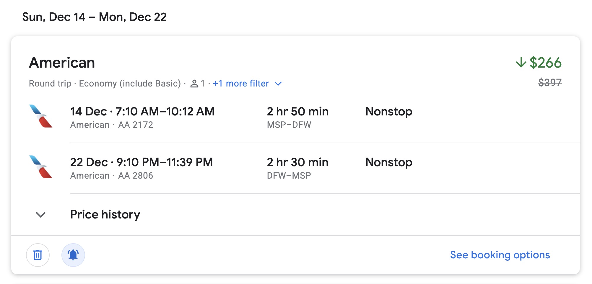Google Flights Price Alert