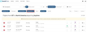 Award Fares aircraft search