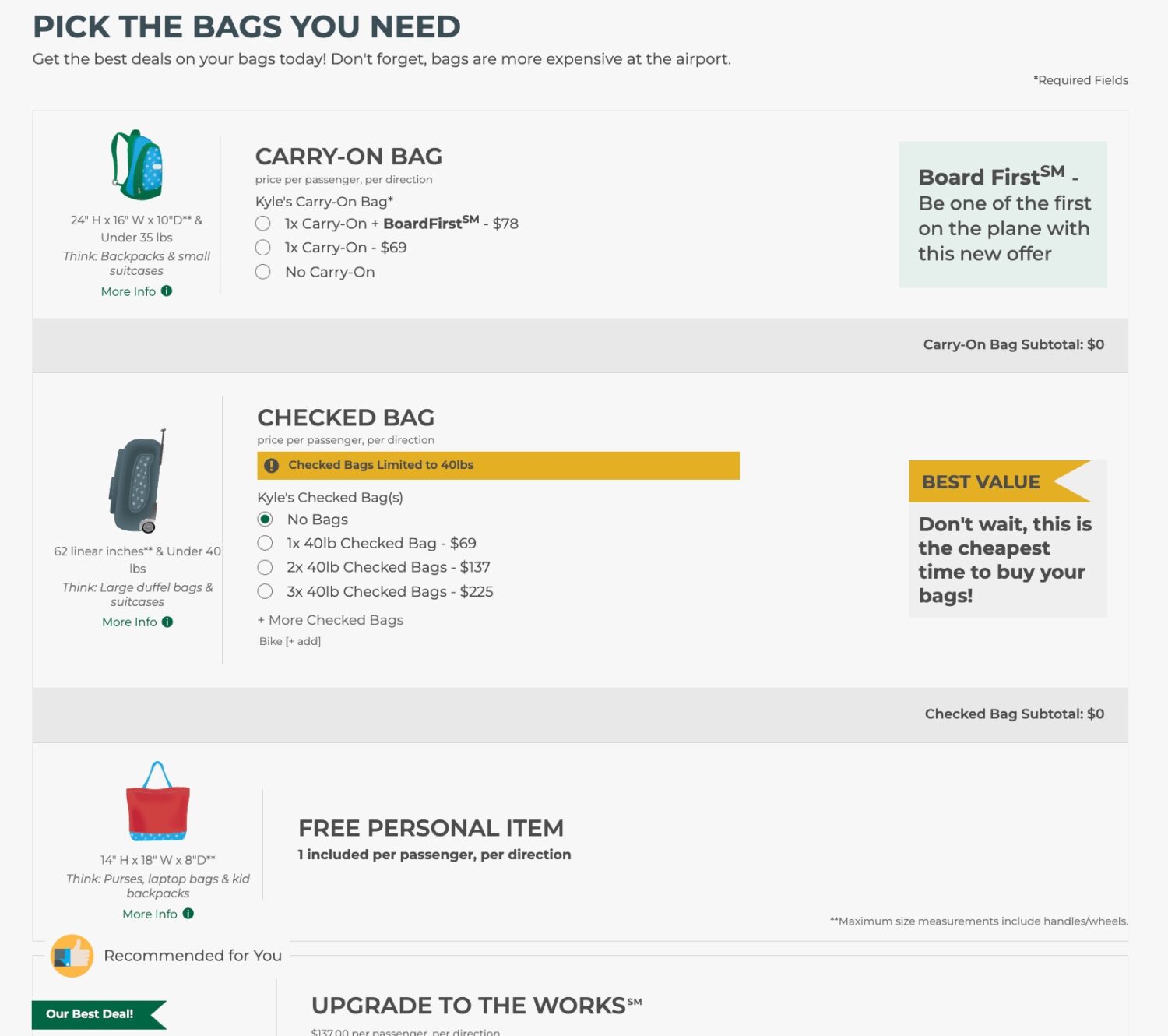 Baggage cheap cost frontier