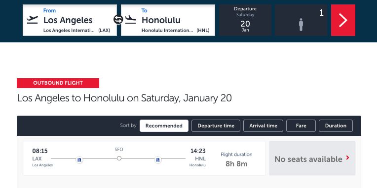 Los Angeles to Honolulu searching Turkish miles online