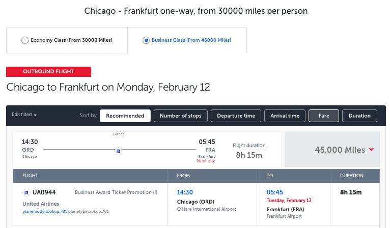 Chicago to Frankfurt on United using Turkish miles