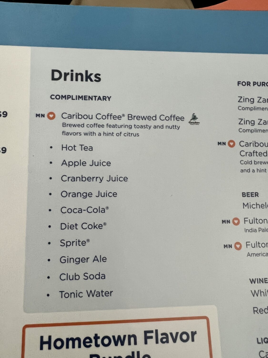sun country airlines drink menu