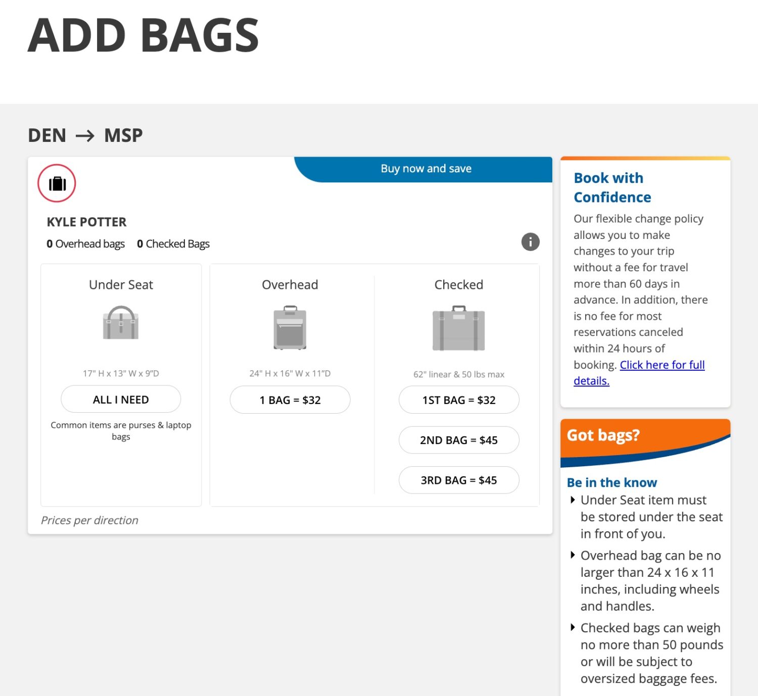 Sun country store baggage prices