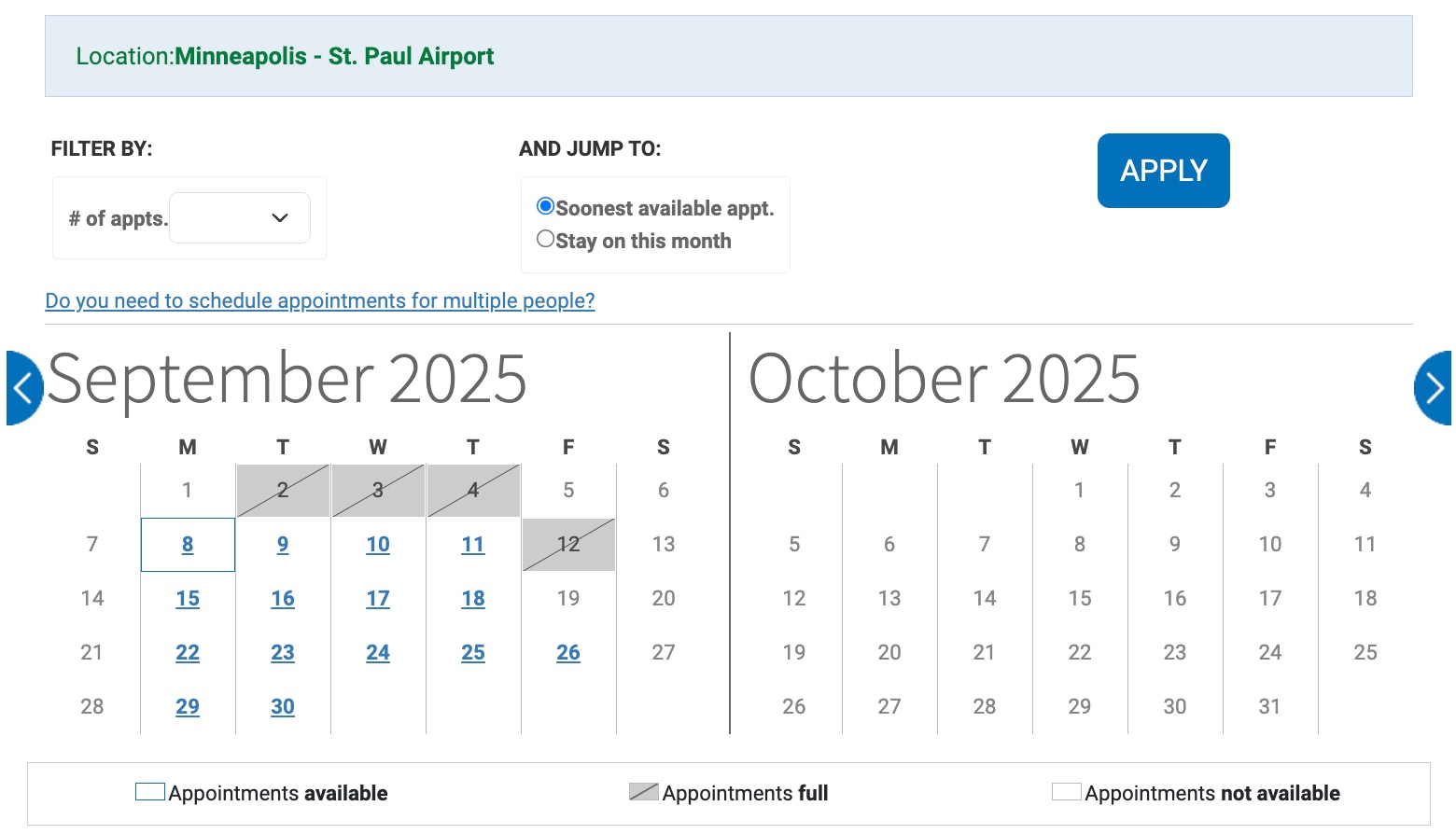 calendar of global entry interviews in minneapolis st paul