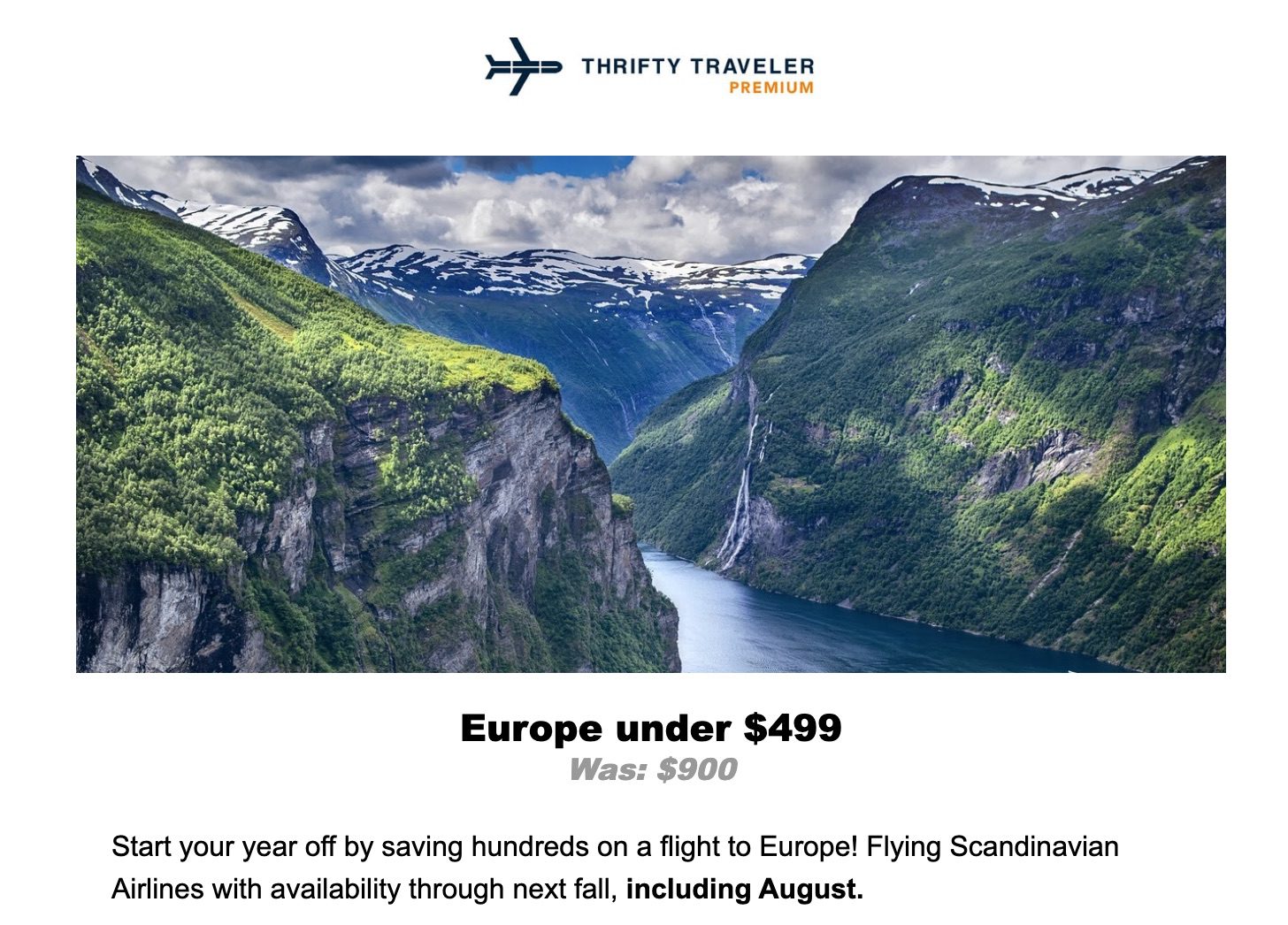 SAS Europe Thrifty Traveler Premium