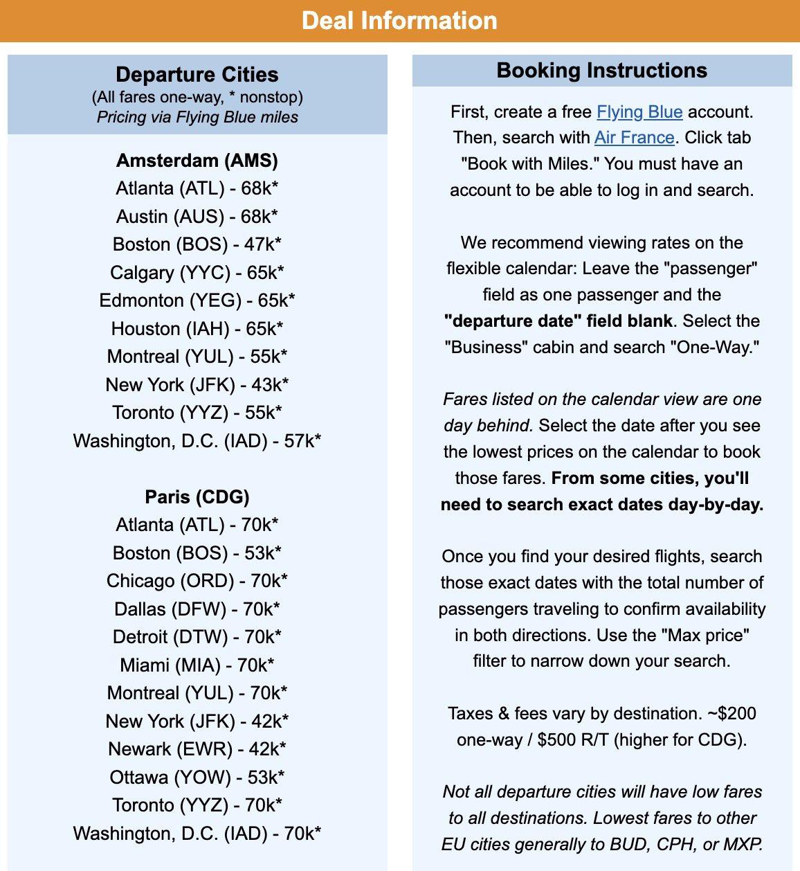 AMS CDG business class flight deal