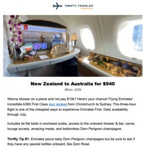 Christchurch to Sydney Emirates First Class deal