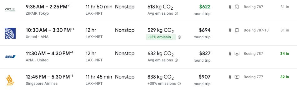 Zipair economy google flights