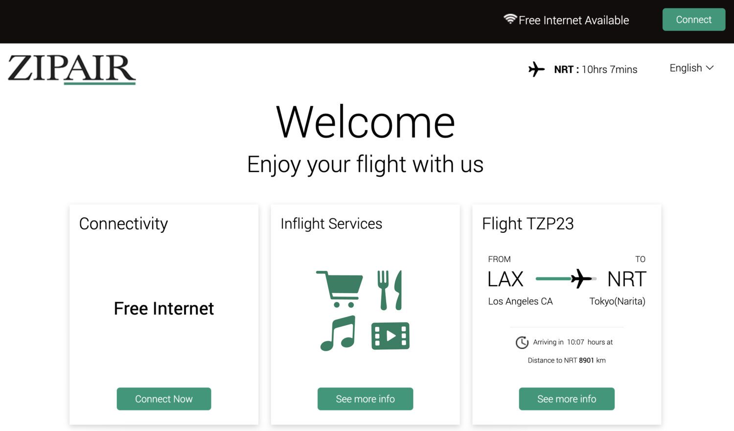 Zipair inflight wifi