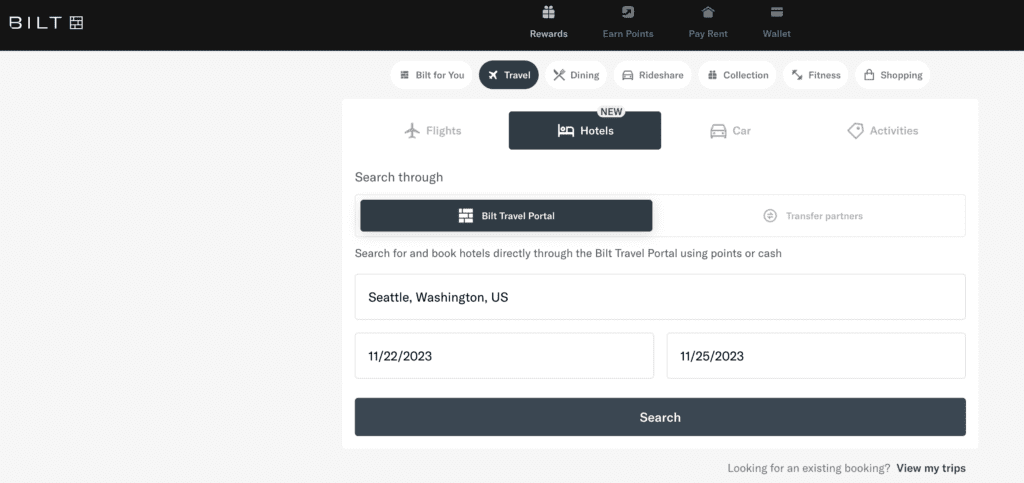 Bilt Rewards Travel Search