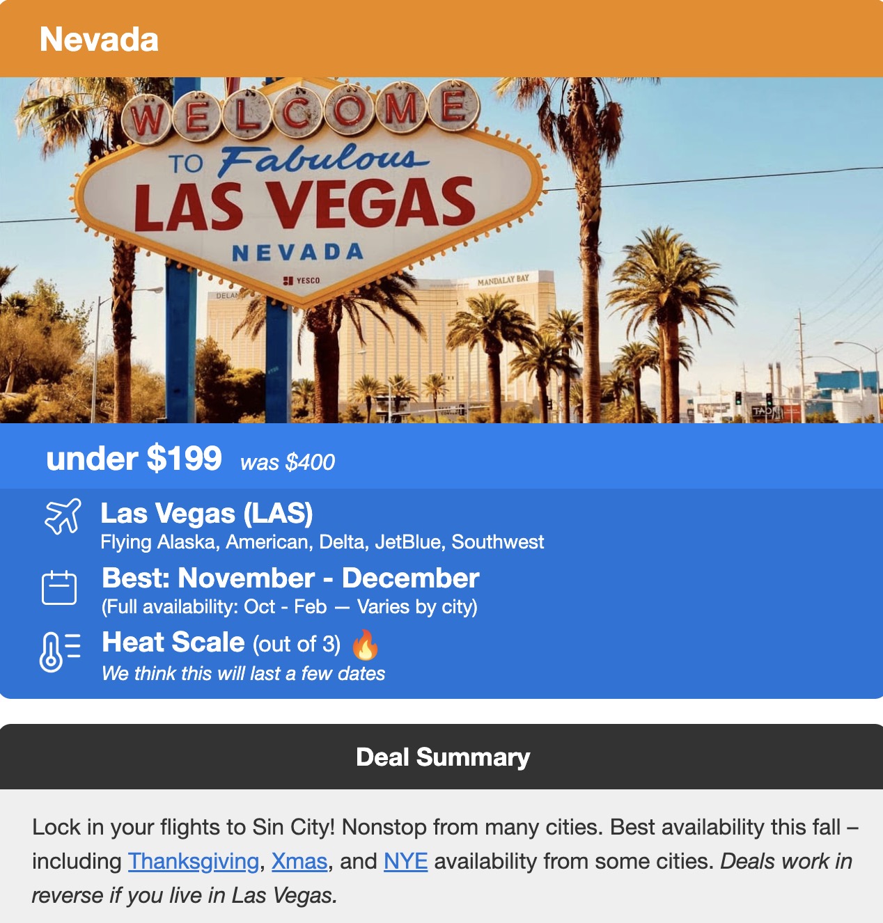 Las Vegas flight deal under $199 roundtrip