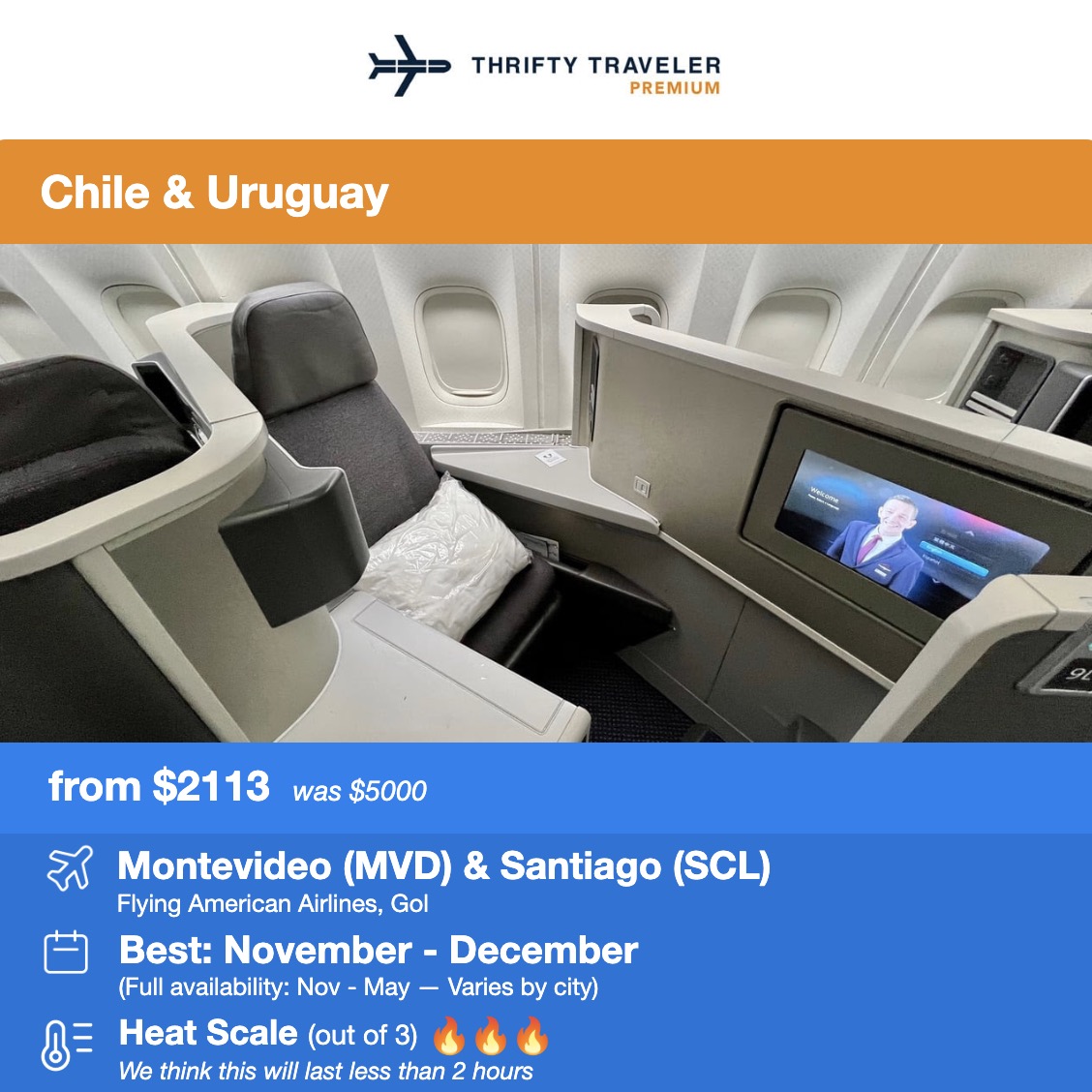 Uruguay business class flight deal