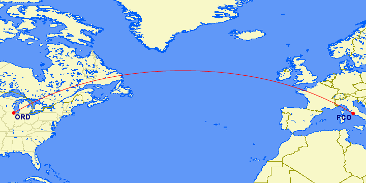 Chicago (ORD) to Rome (FCO) route