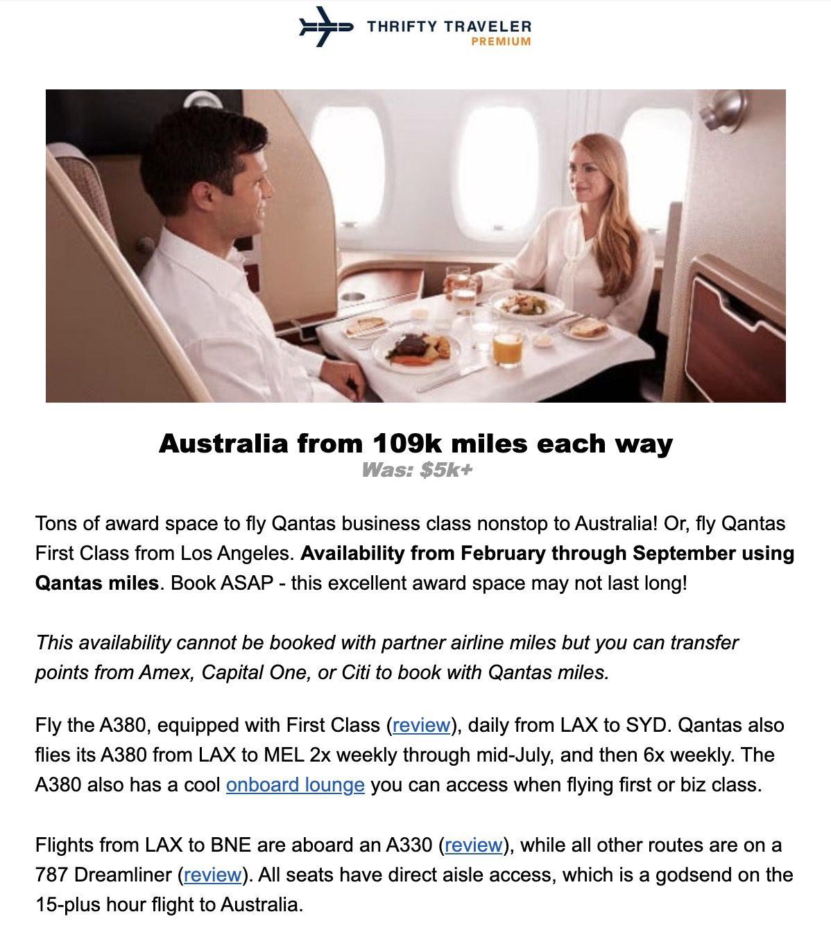 Australia Qantas business class flight deal