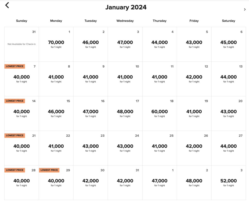 W Sydney availability Jan 2024