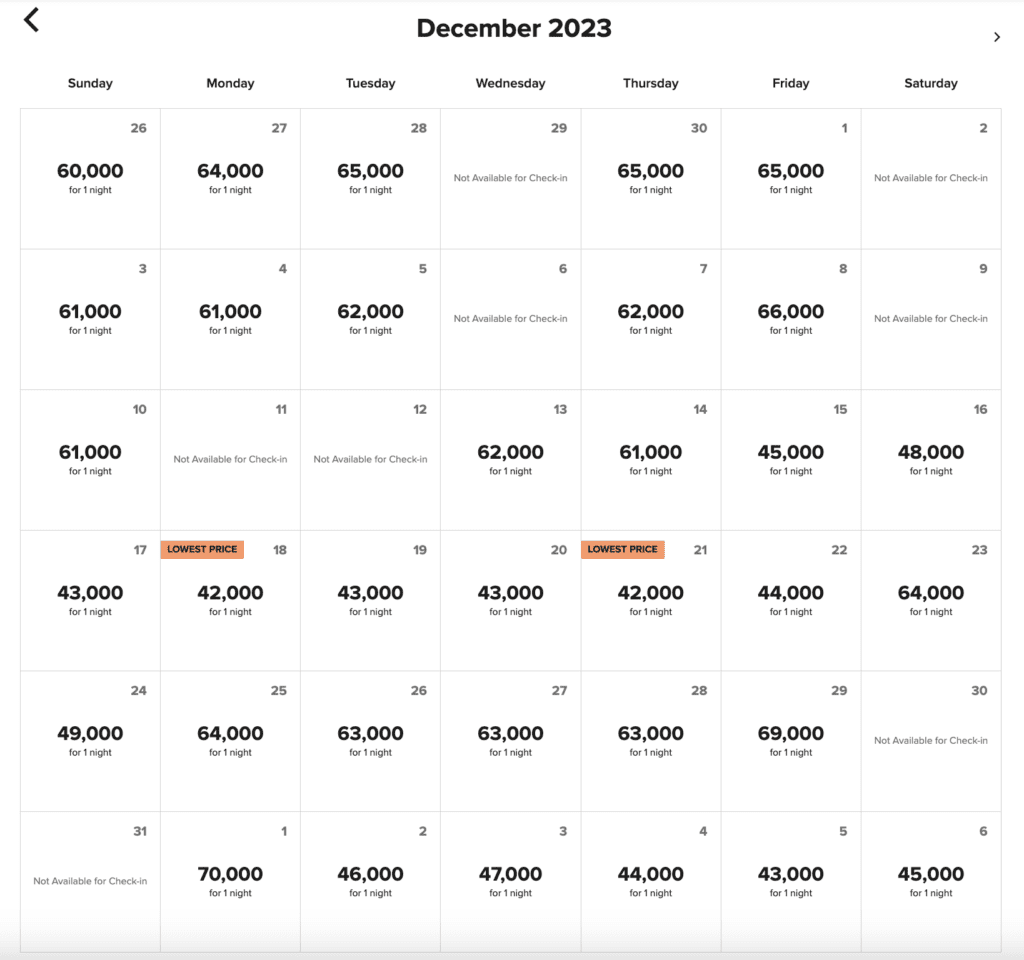 W Sydney availability Dec 2023