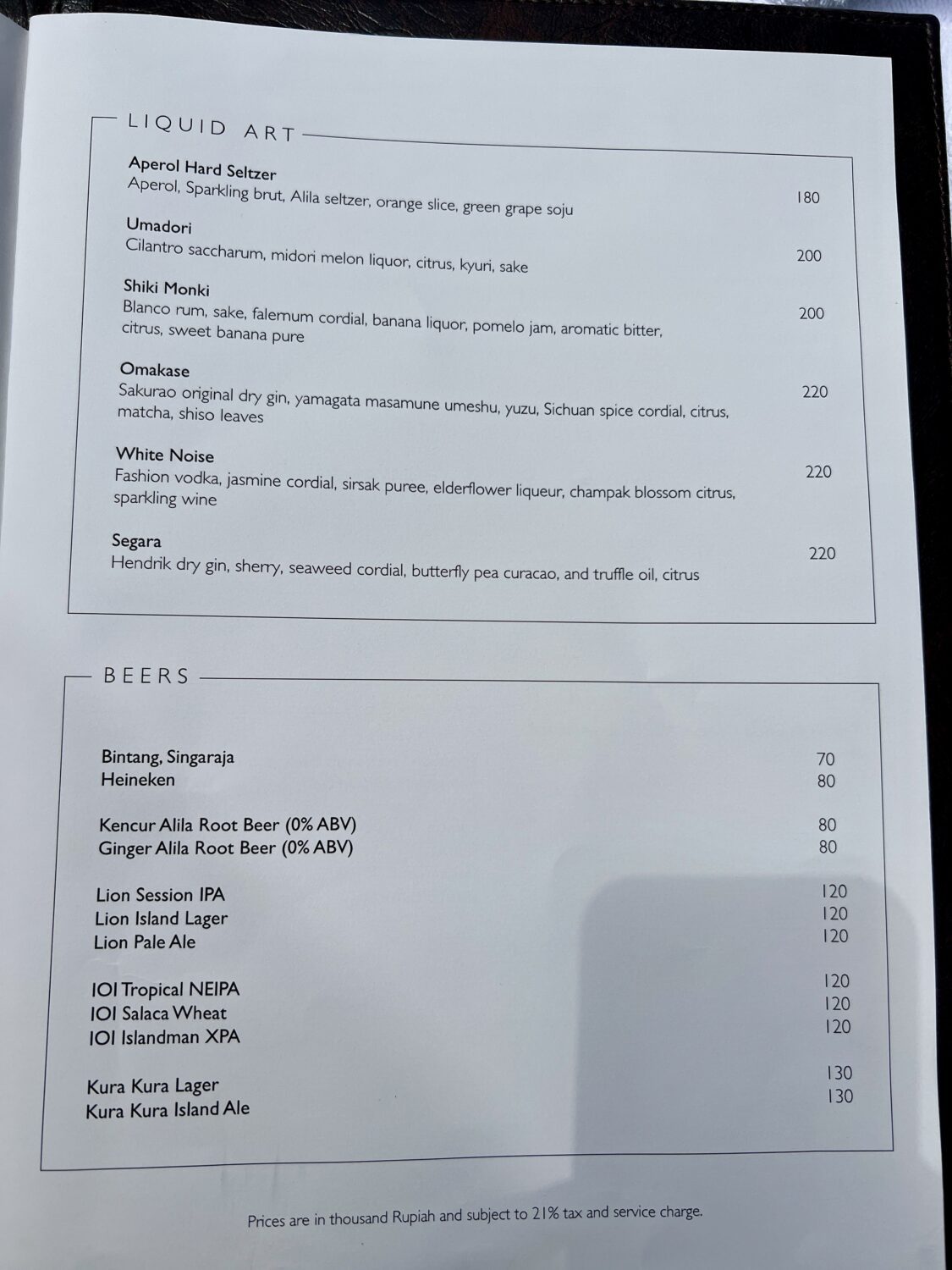 alila villas menu