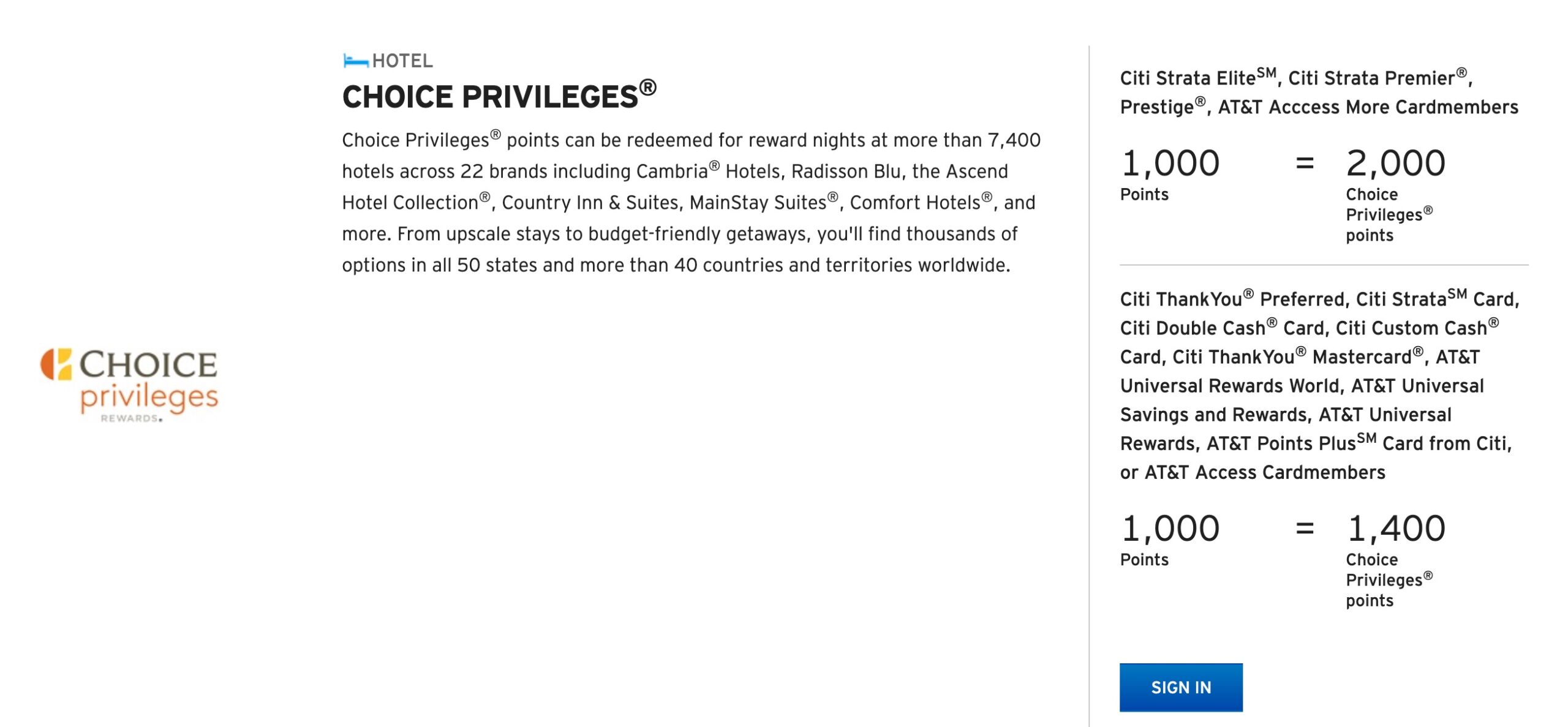 choice privileges transfer option from citi