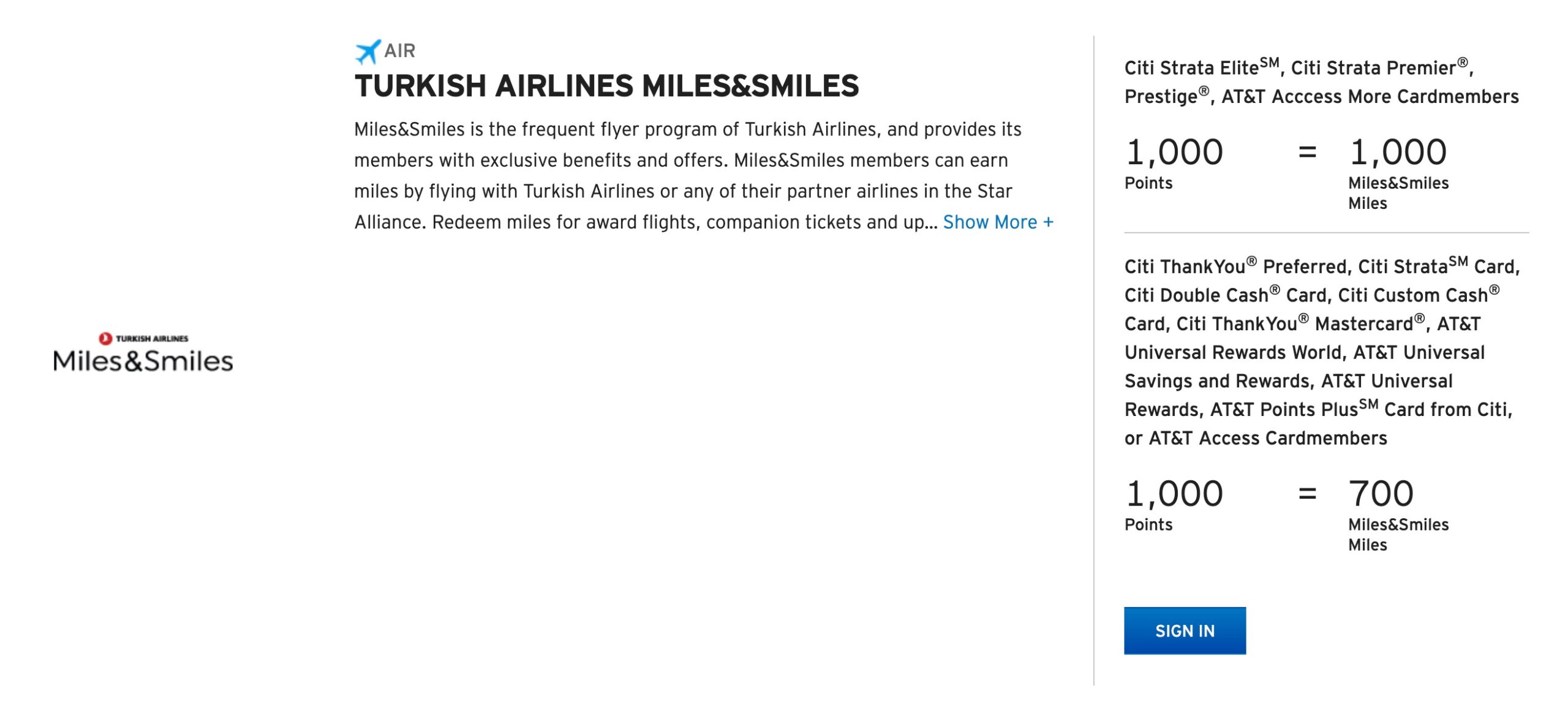 citi transfer option breaking down transfer ratios when sending points to turkish airlines