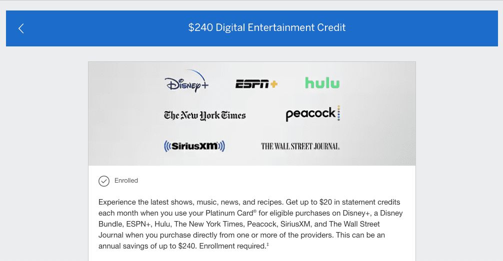 Amex Platinum Entertainment Credit