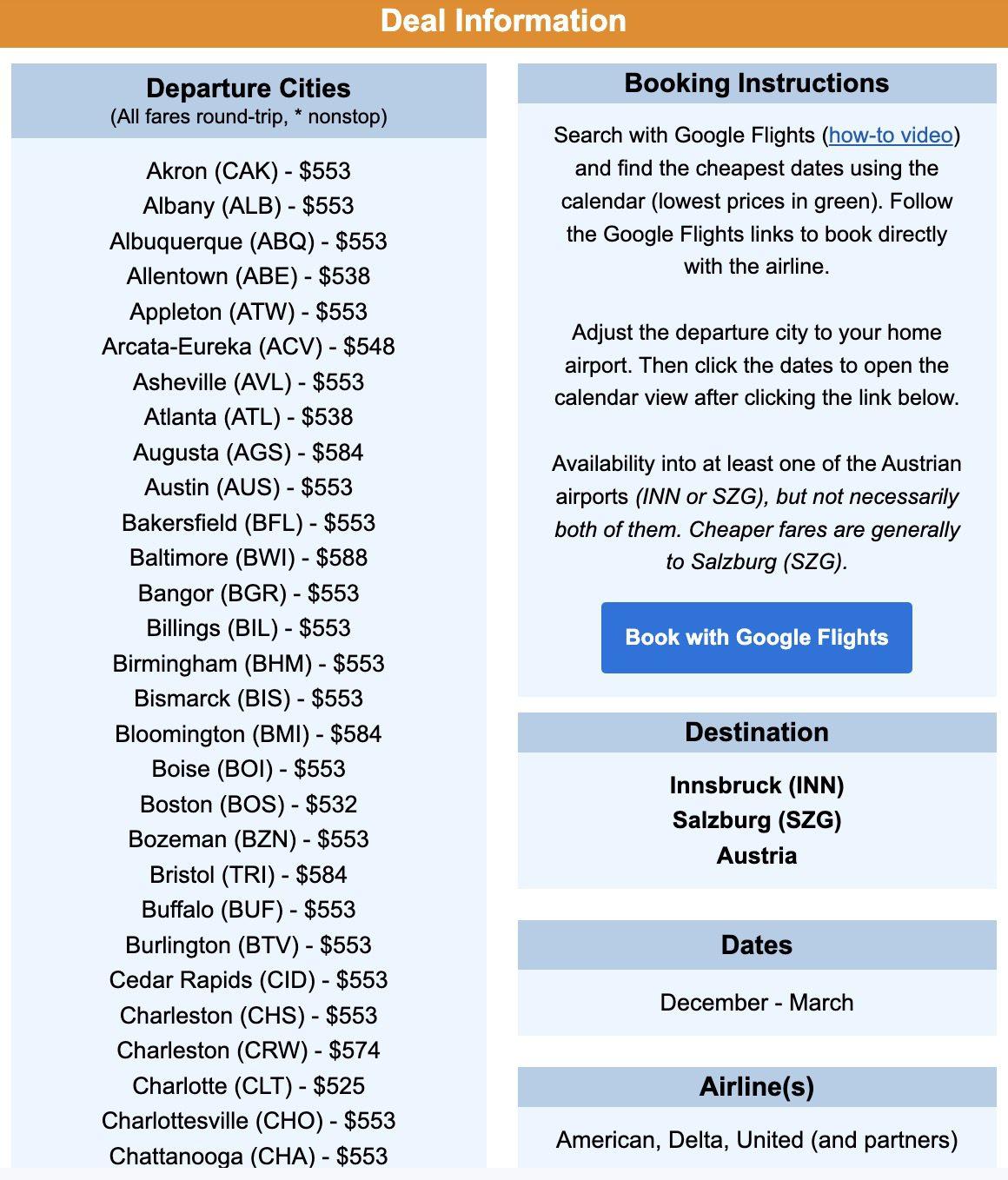 Innsbruck flight deal info