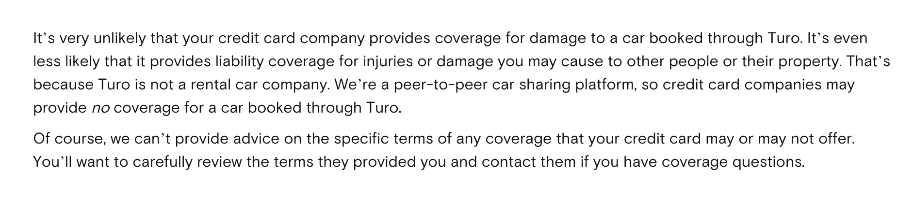 Turo credit card rental insurance information