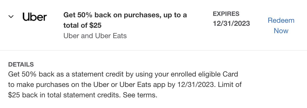 Uber Amex Offer screenshot