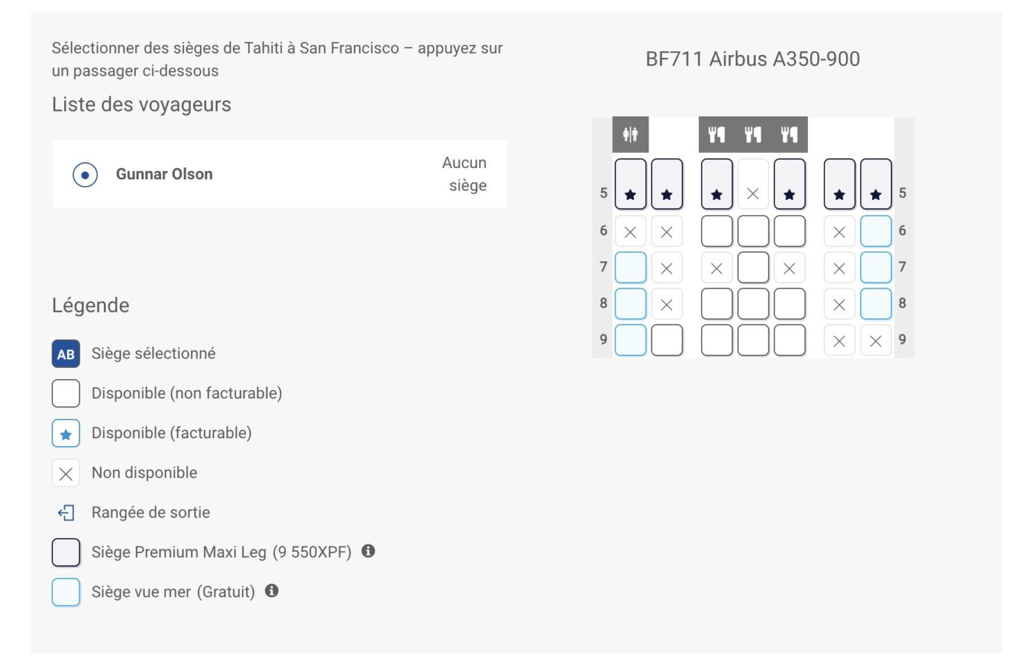 Seat selection French Bee Premium