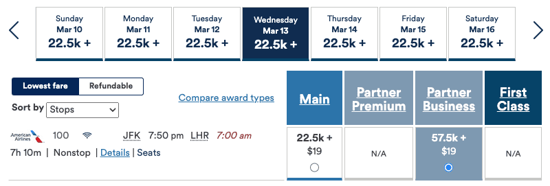 jfk - lhr alaska award booking