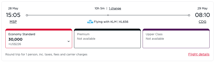 When Does it Make Sense to Speculatively Transfer Your Points? 2 MSP-CDG award booking through Virgin