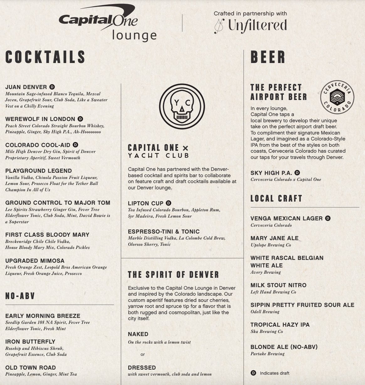 capital one lounge denver drink menu