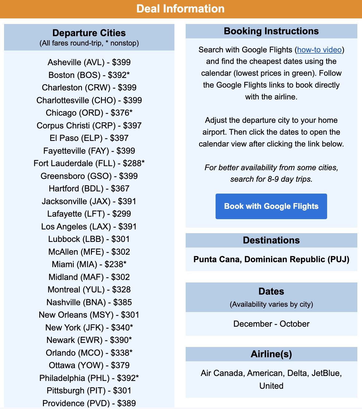 Dominican Republic flight deal info