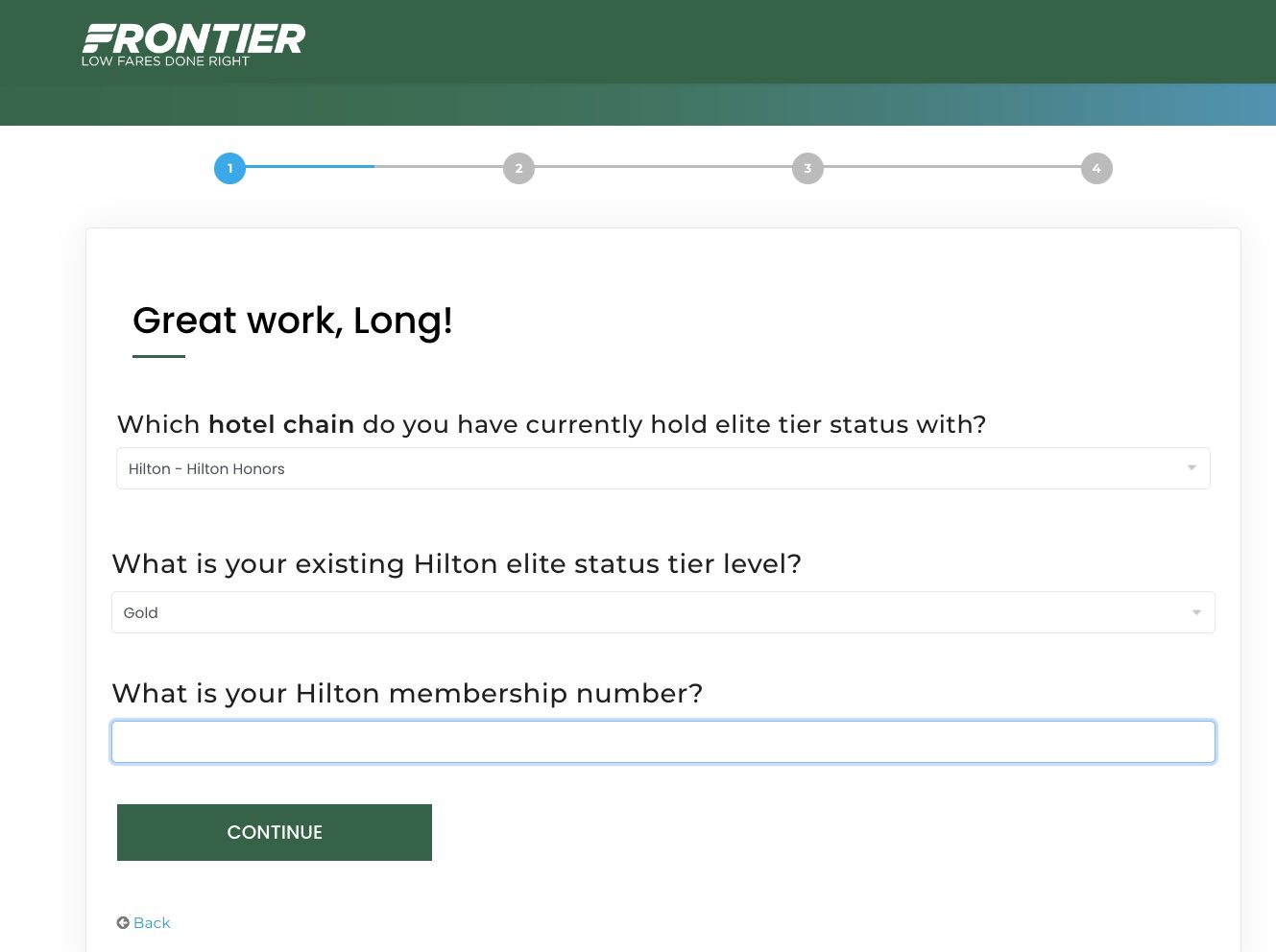 Frontier Status Match application
