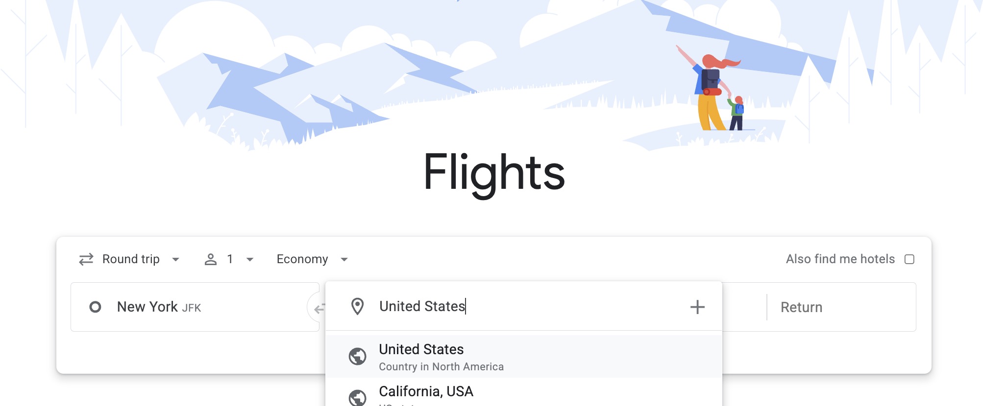 Google Flights Explore search example