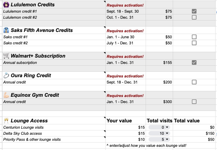 Amex Platinum benefits